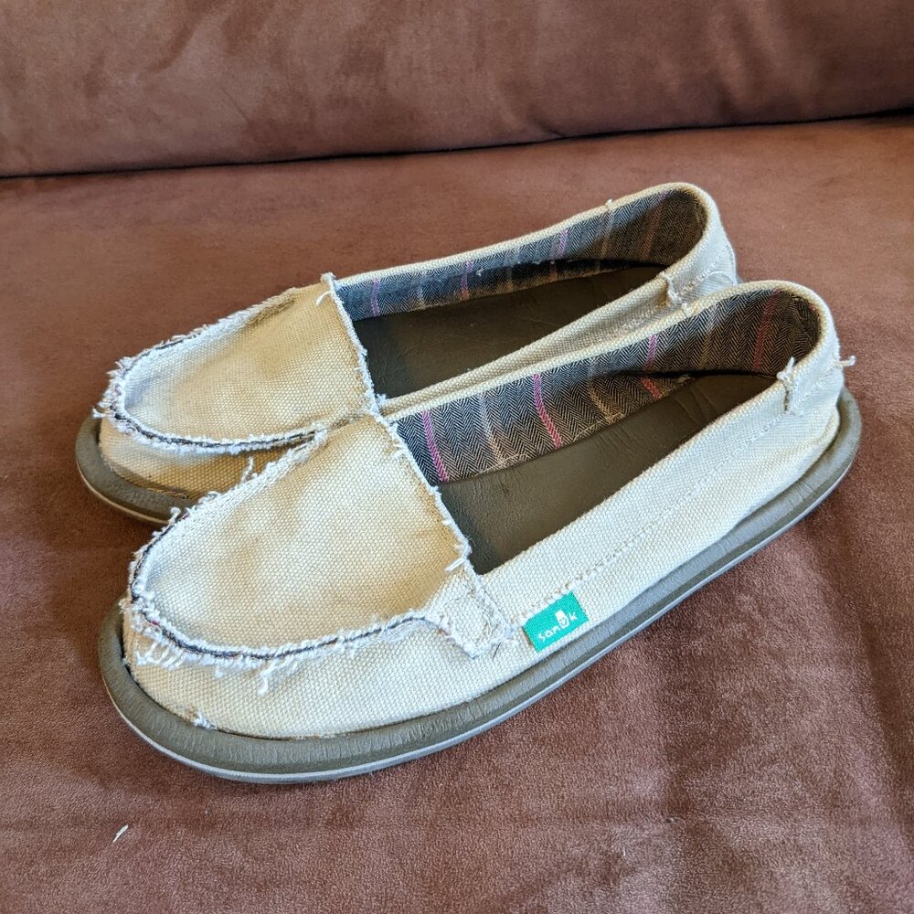 Mustard Yellow / Tan Sanuk Loafers, Size 8